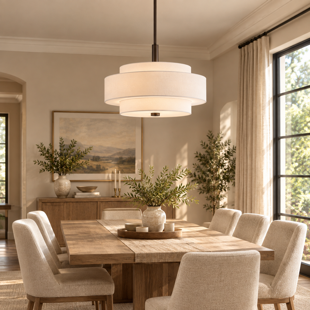 Light Steel Dimmable Drum Chandelier